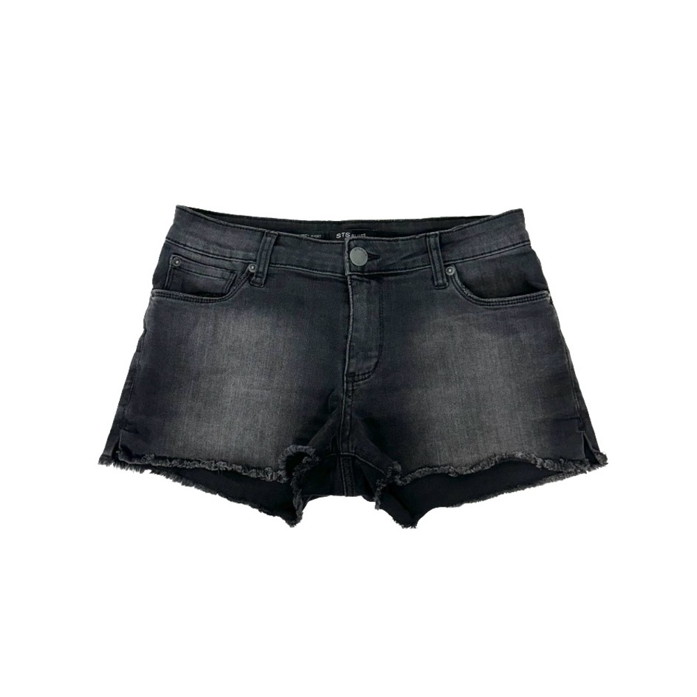 STS Blue Black Fade Wash Aubrey Jean Shorts With Fringe Hem Size 27
